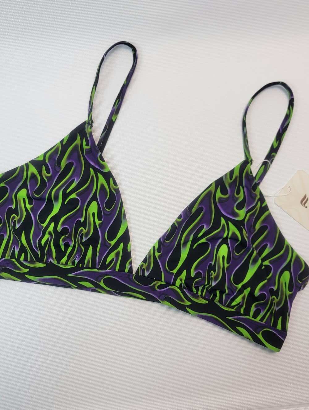 Fabletics Glow Girl Womens XXL Intimate Triangle Black Green Purple Flame Print